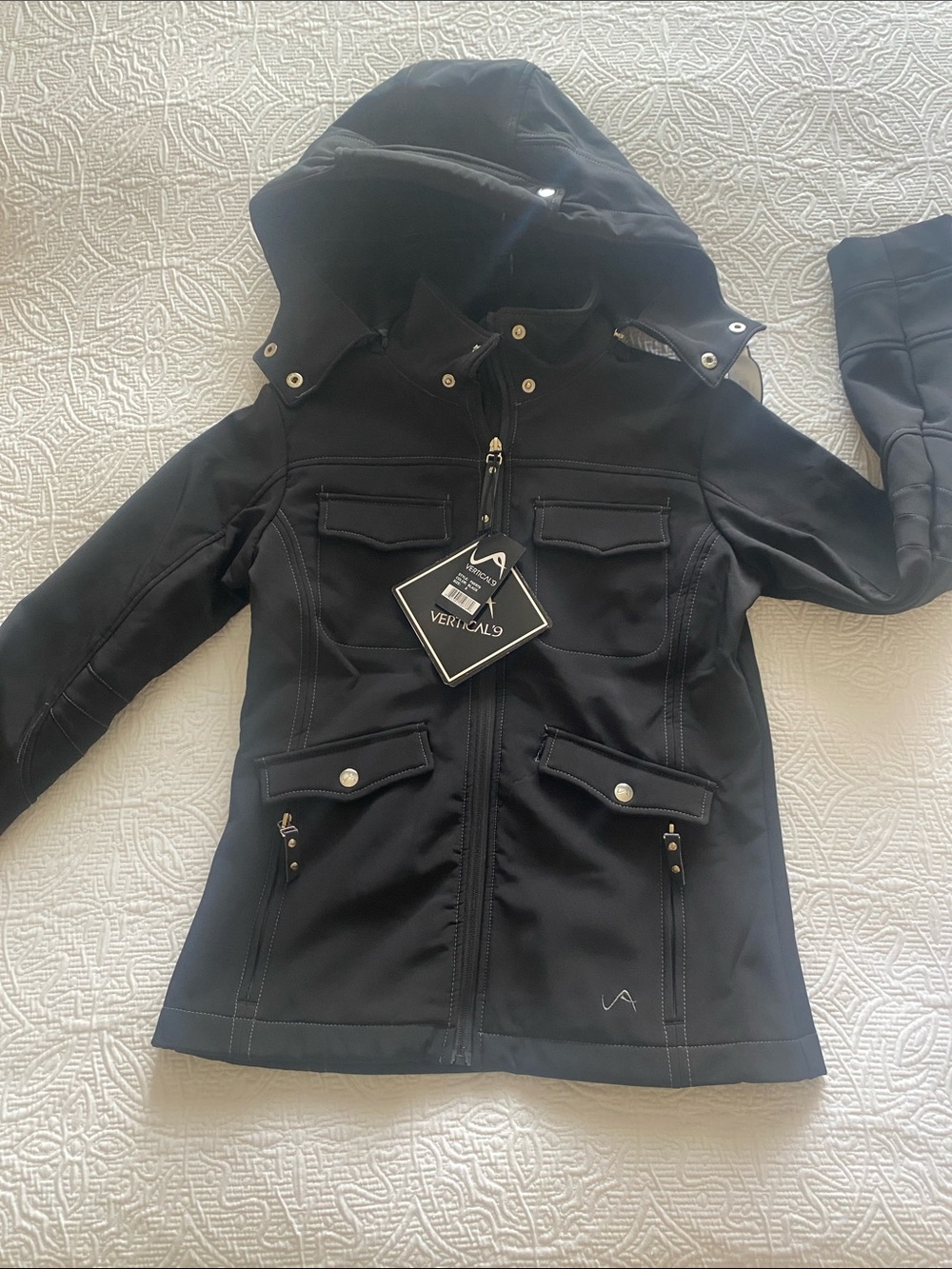 Virtical’9 Black Field Jacket with Hood & High Collar NWT